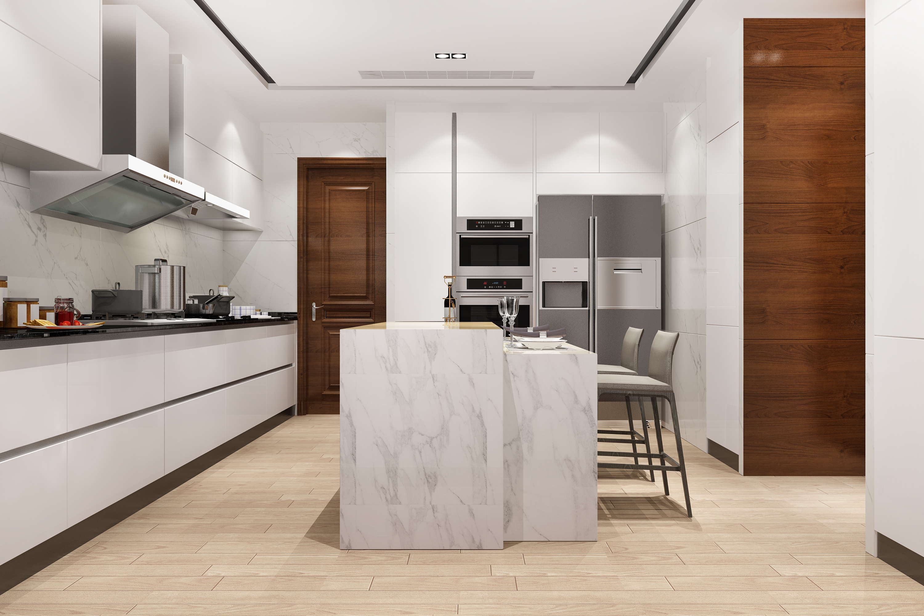 Modern Villa Kitchens Designed with Elegant Marble Flooring