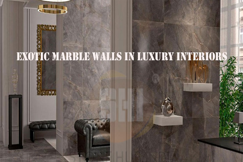 Exotic marble walls in luxury interiors
